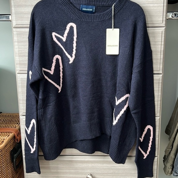 ZADIG & Voltaire Size M Marcus Heart ❤️ Sweater Navy - Picture 9 of 11